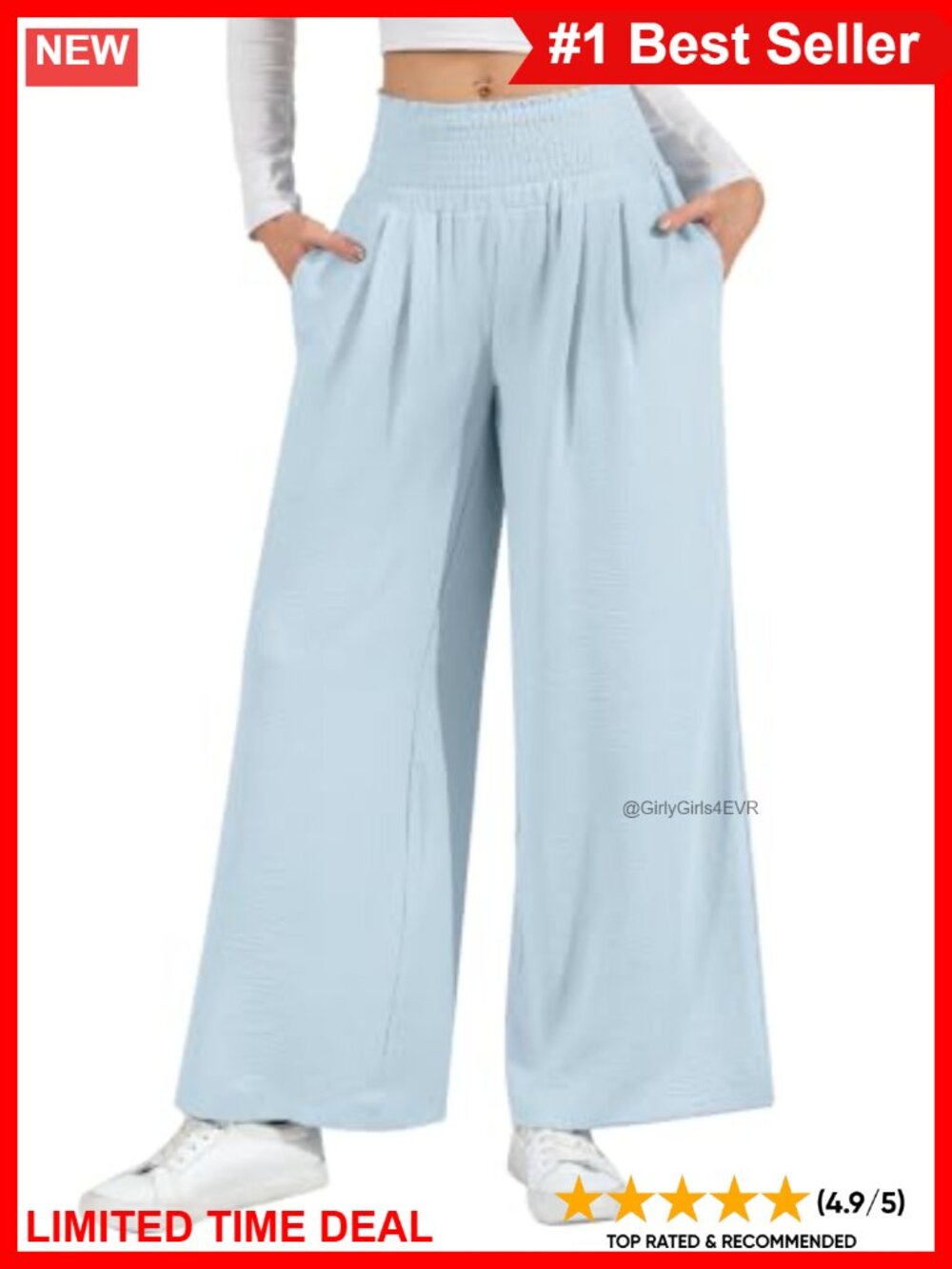 Smocked High Waist Wide Leg Palazzo Pants Pull On Lounge